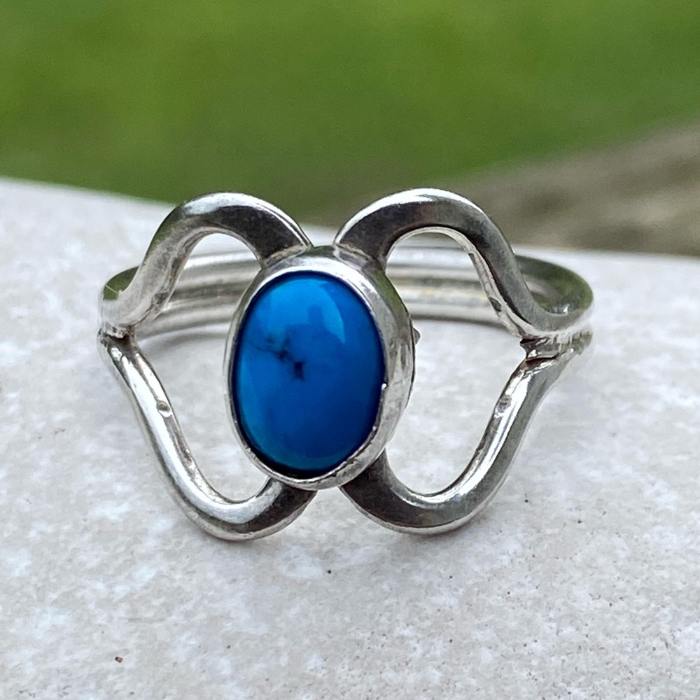 Vintage Genuine Turquoise silver ring size 7